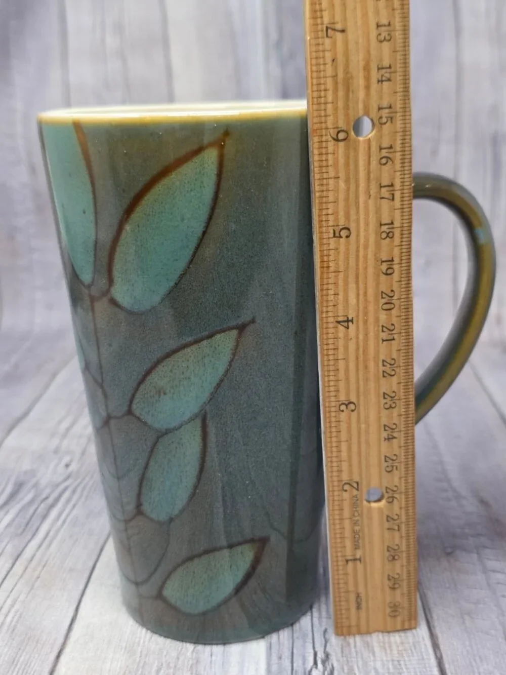 Tall Emerald Green Leaf Ceramic Mug Bamboo Leaf 20 ounce oz Tea Coffee Cup 6